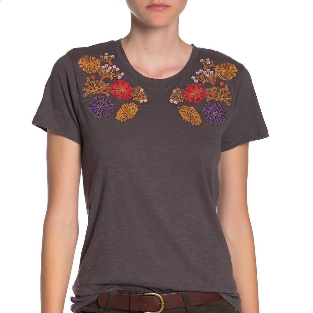 Lucky Brand Floral Embroidered Chest Tee